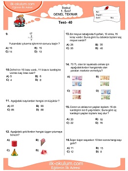 ilkokul 1. Sınıf Genel Tekrar Testleri 